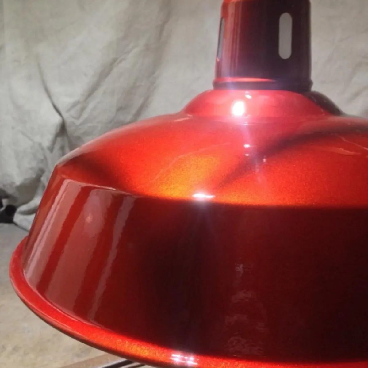 Barn pendant shade in candy red.