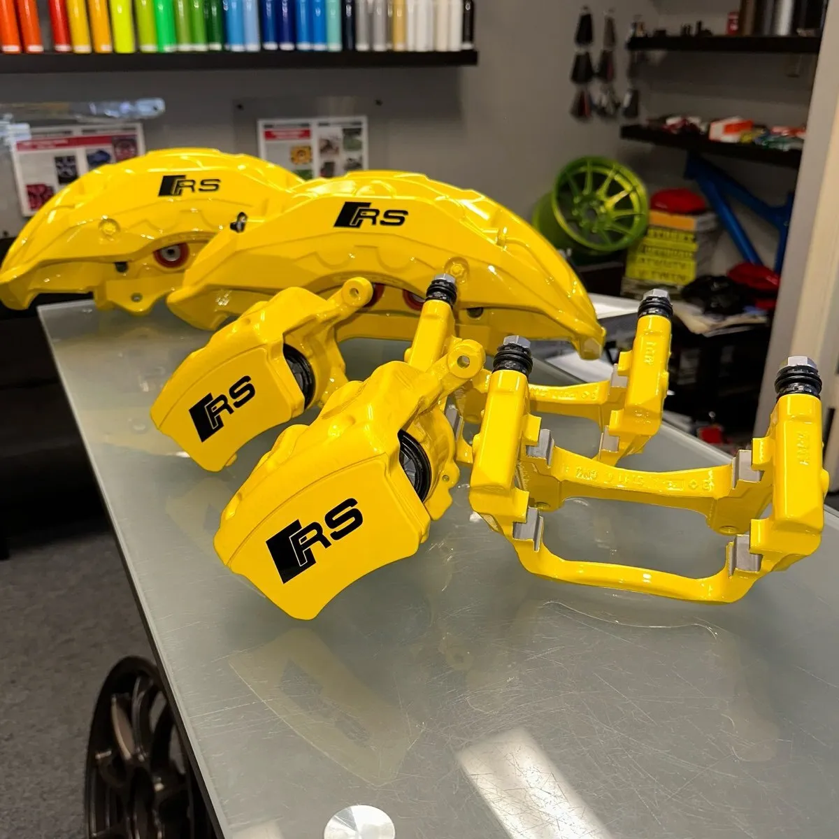 Audi RS calipers in Hot Yellow with high gloss clear.
