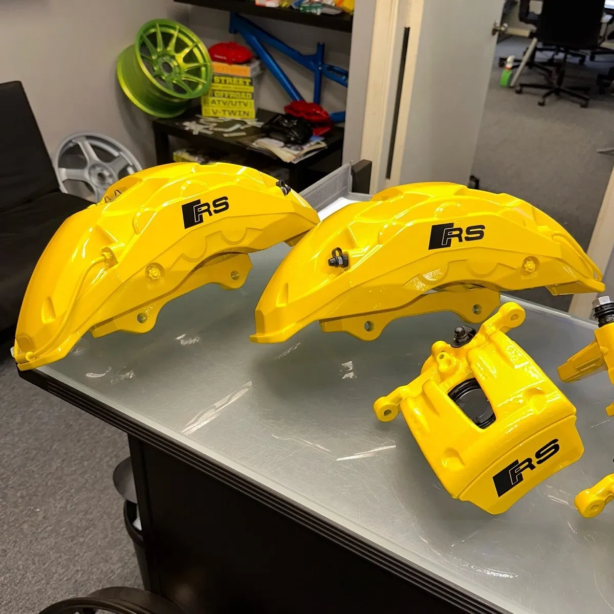 Audi RS calipers in Hot Yellow with high gloss clear.