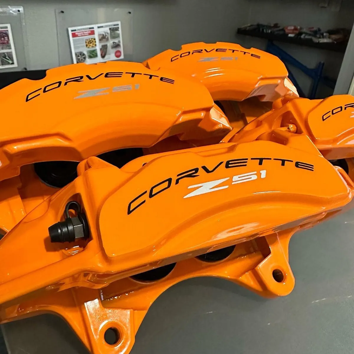 C8 Corvette calipers color-matched to Aztec Orange.