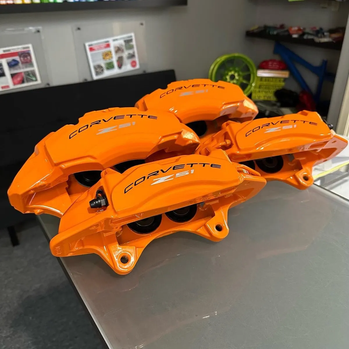C8 Corvette calipers color-matched to Aztec Orange.