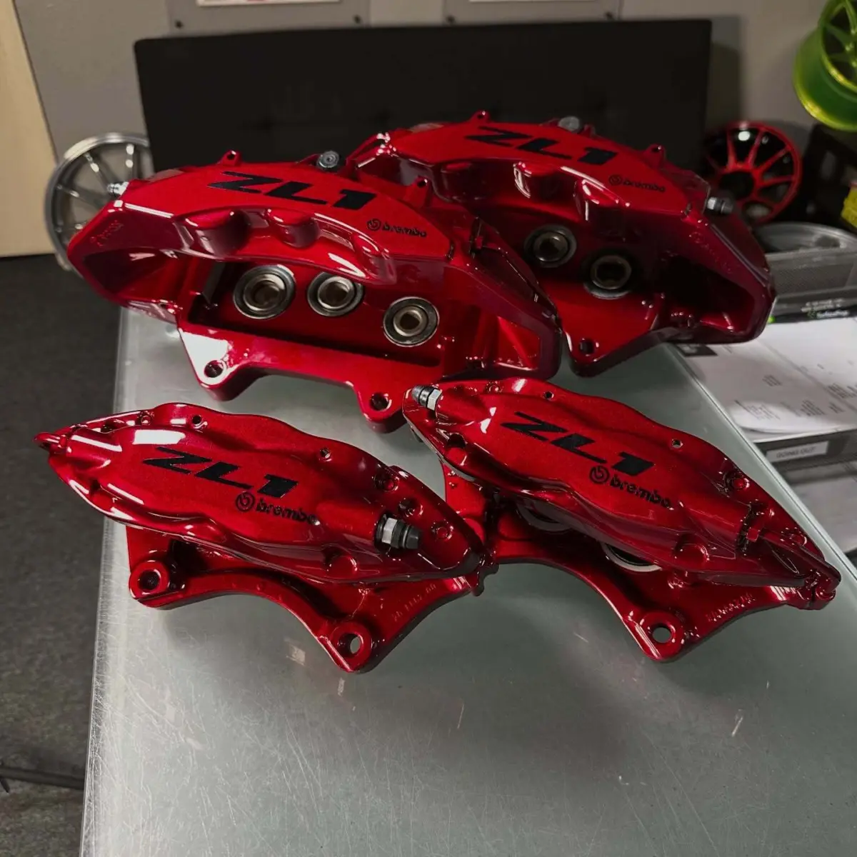 Chevrolet Camaro ZL1 brake calipers powder coated @prismaticpowders Illusion Cherry