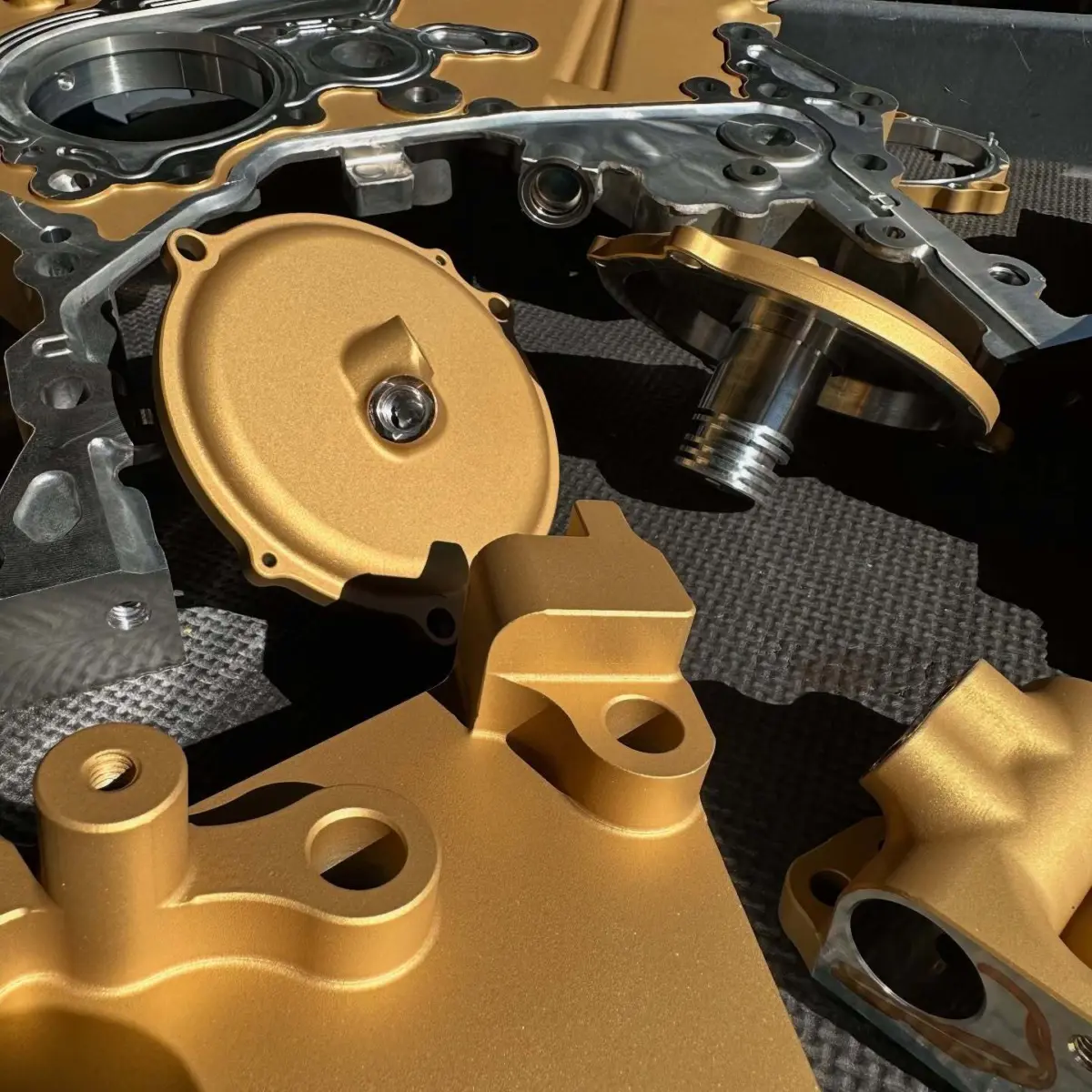 Nissan GT-R engine cases in Gold Cerakote
