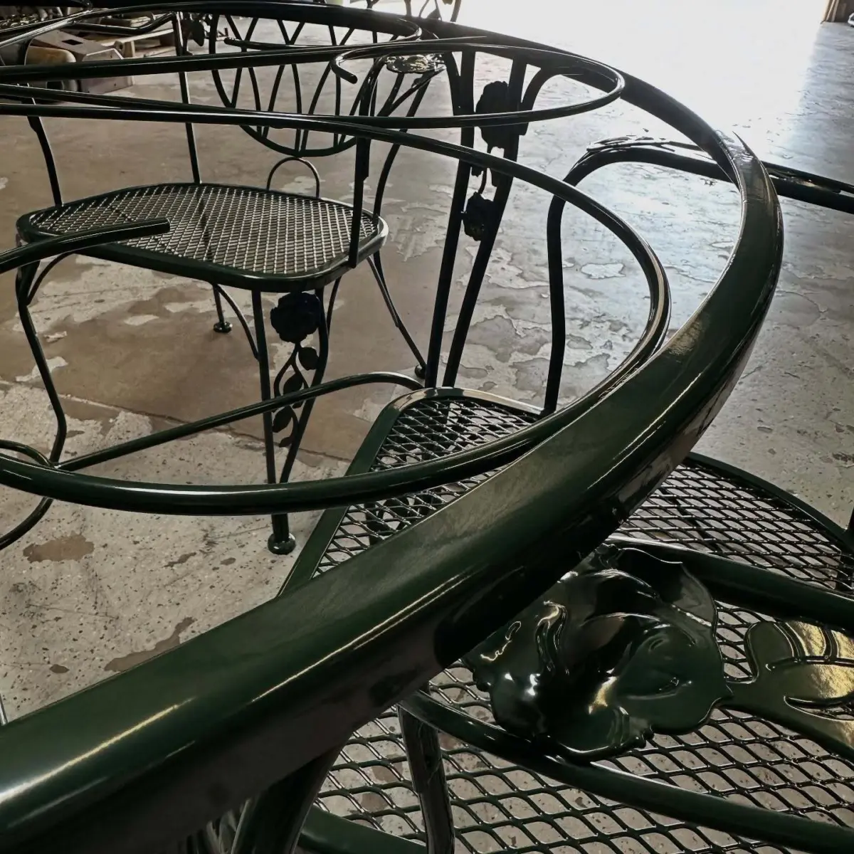 Patio Set sandblasted and powder coated with Zinc Primer and Fir Green