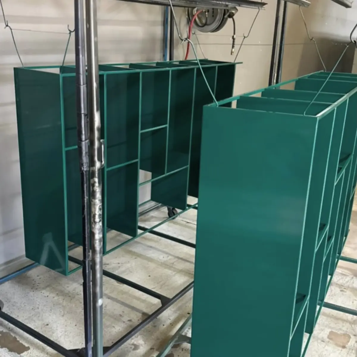 Steel shelves powder coated in @prismaticpowders Sage Teal Twilight