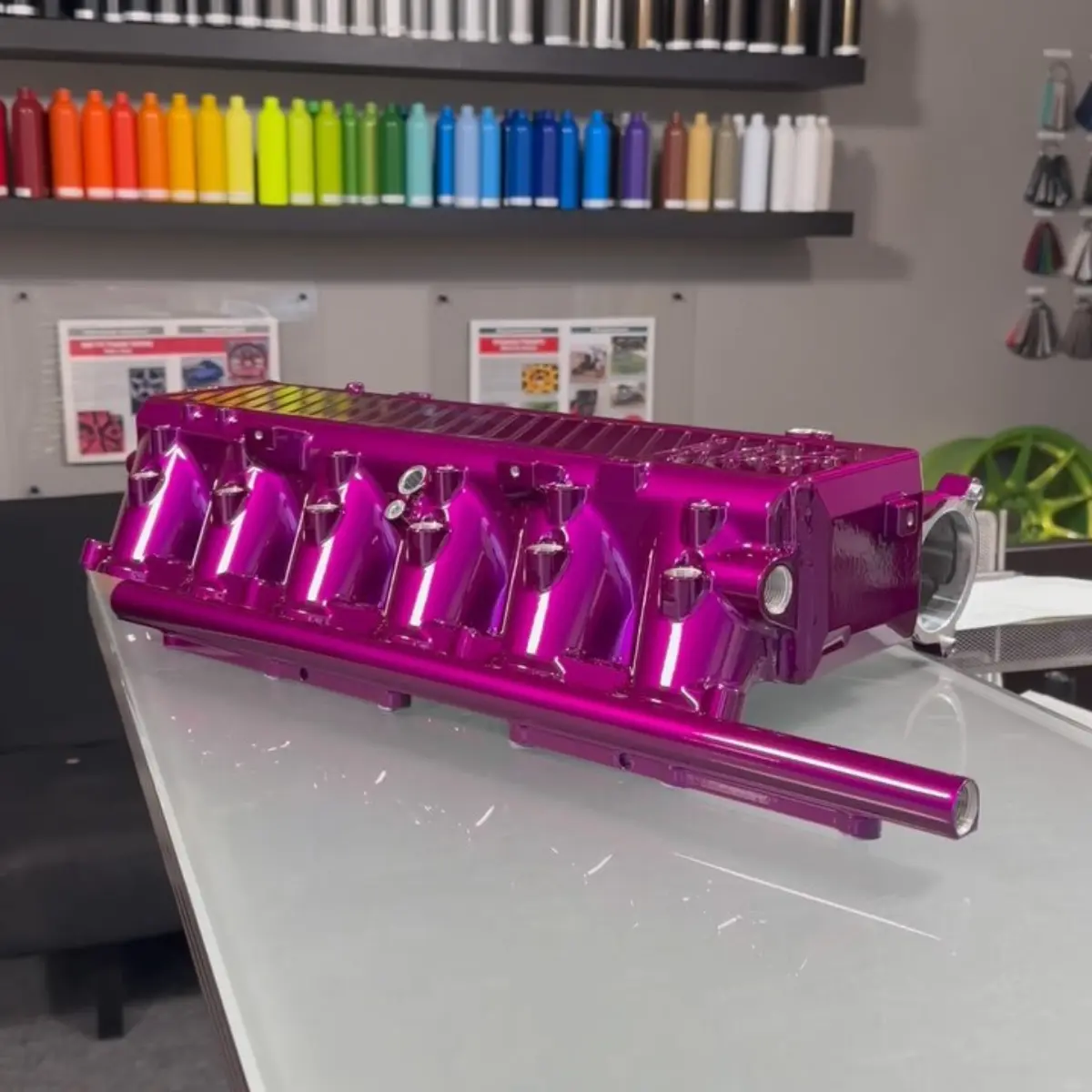 CSF intake manifold powder coated in Illusion Violet for @skm_performance