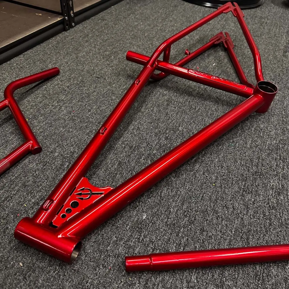 Evil Alloy BMX frame powder coated in Lollipop Red