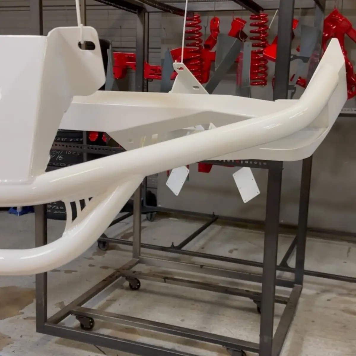 Front and rear bumpers sandblasted and powder coated with Zinc Primer and Oxford White