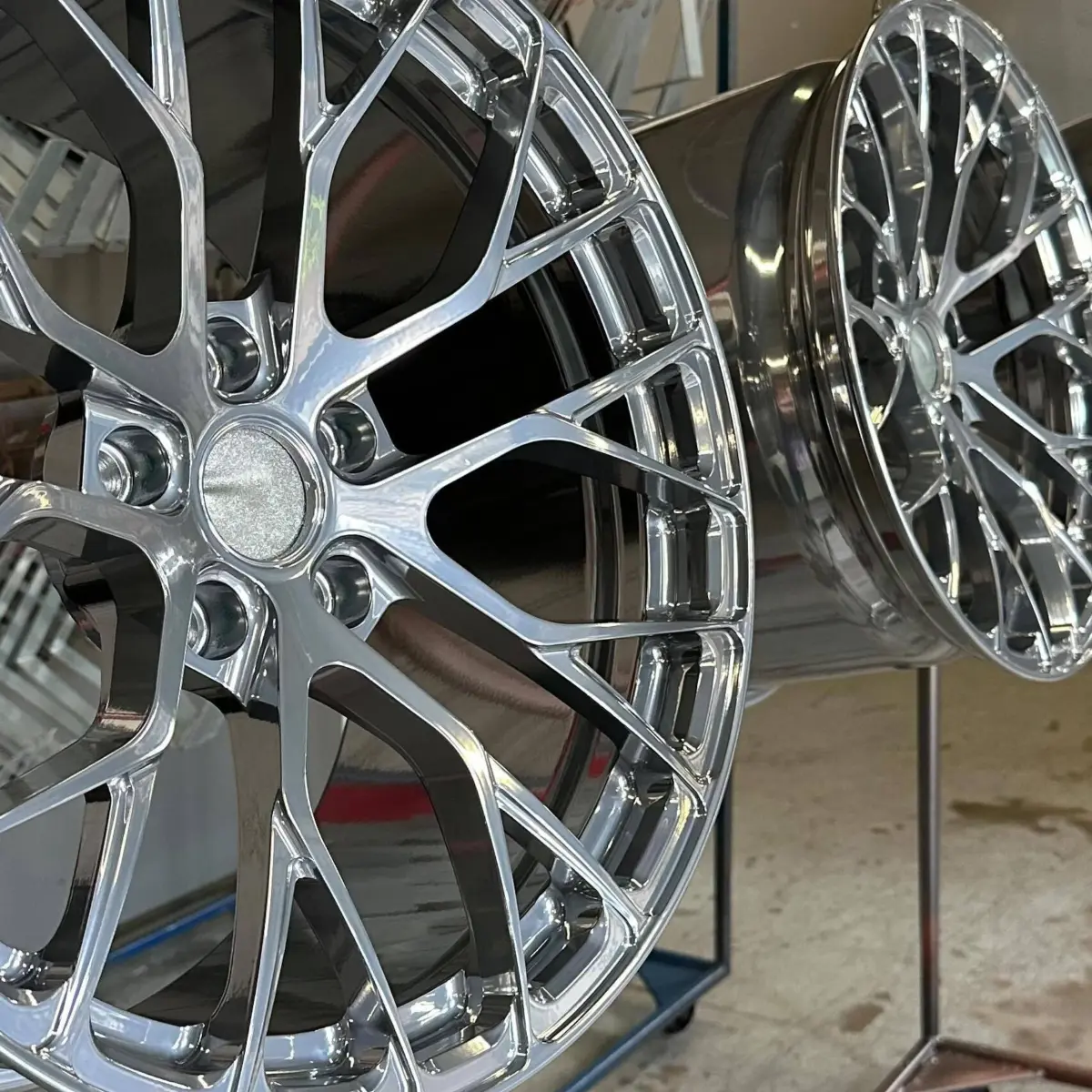 Wheels refinished in Super Chrome Plus and Acrylic Clear