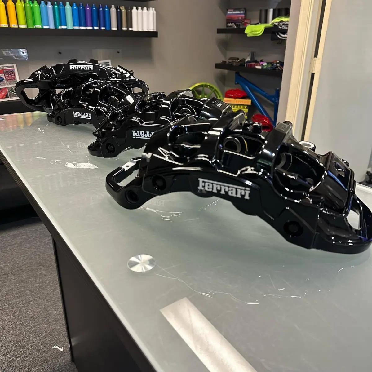 Ferrari 812 brake calipers refinished in Super Mirror Black for @jp_euro