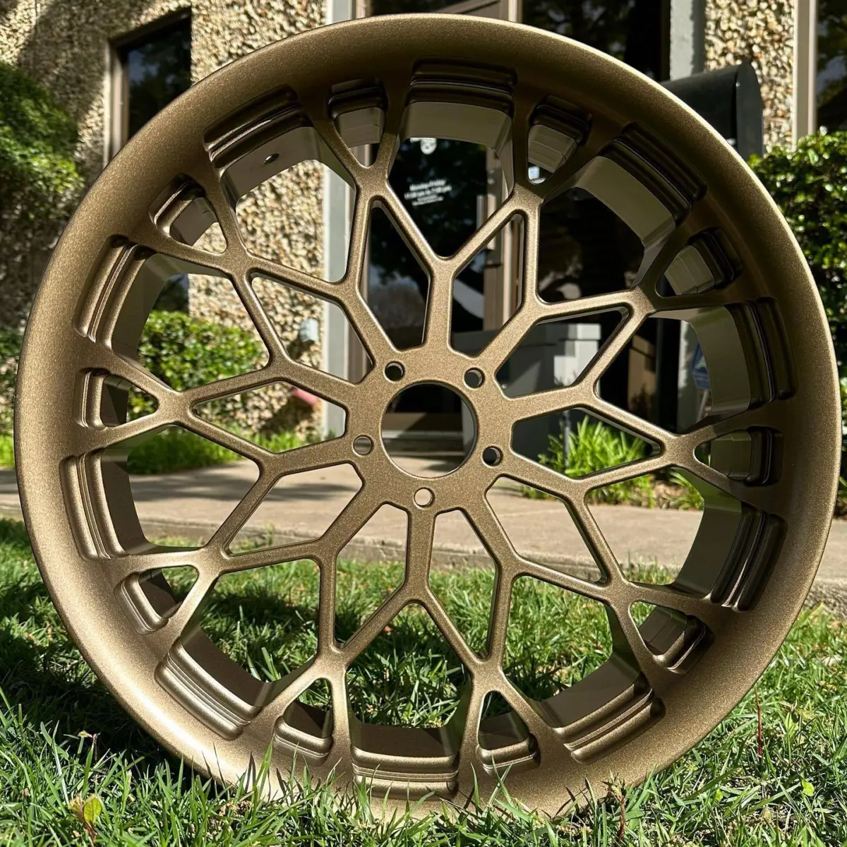 Harley Davidson wheels refinished in Yankee Gold with Satin Clear. #