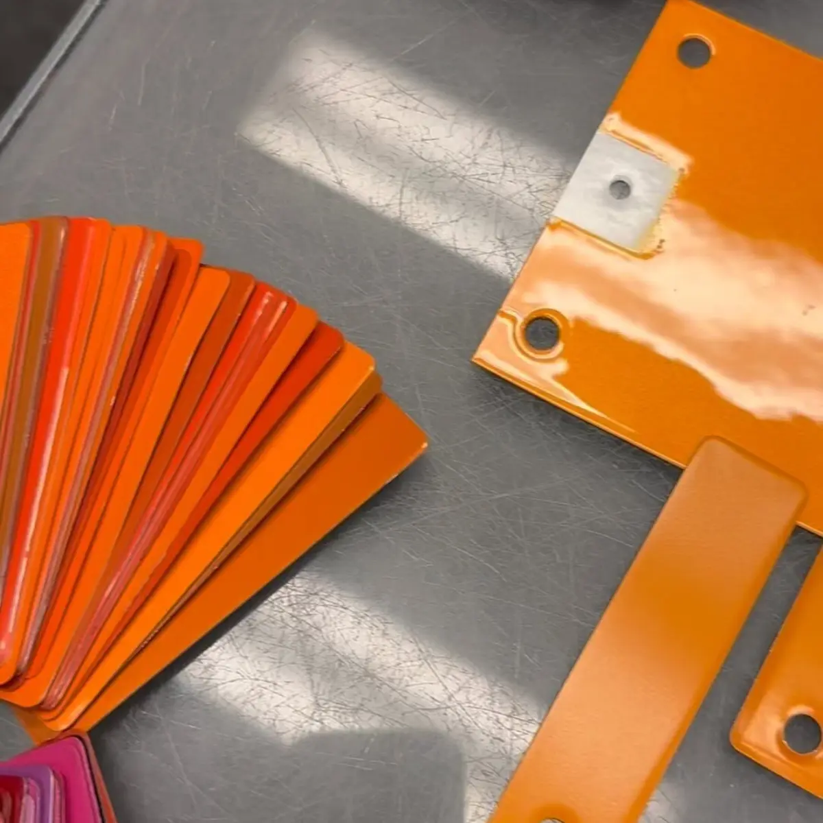 Welcome to color matching with powder coat. Powder coat is not readily mixable like paint and it can be prohibitively expensive to have a color made. We keep thousands of color cards on hand to help you decide on the right color for your project!