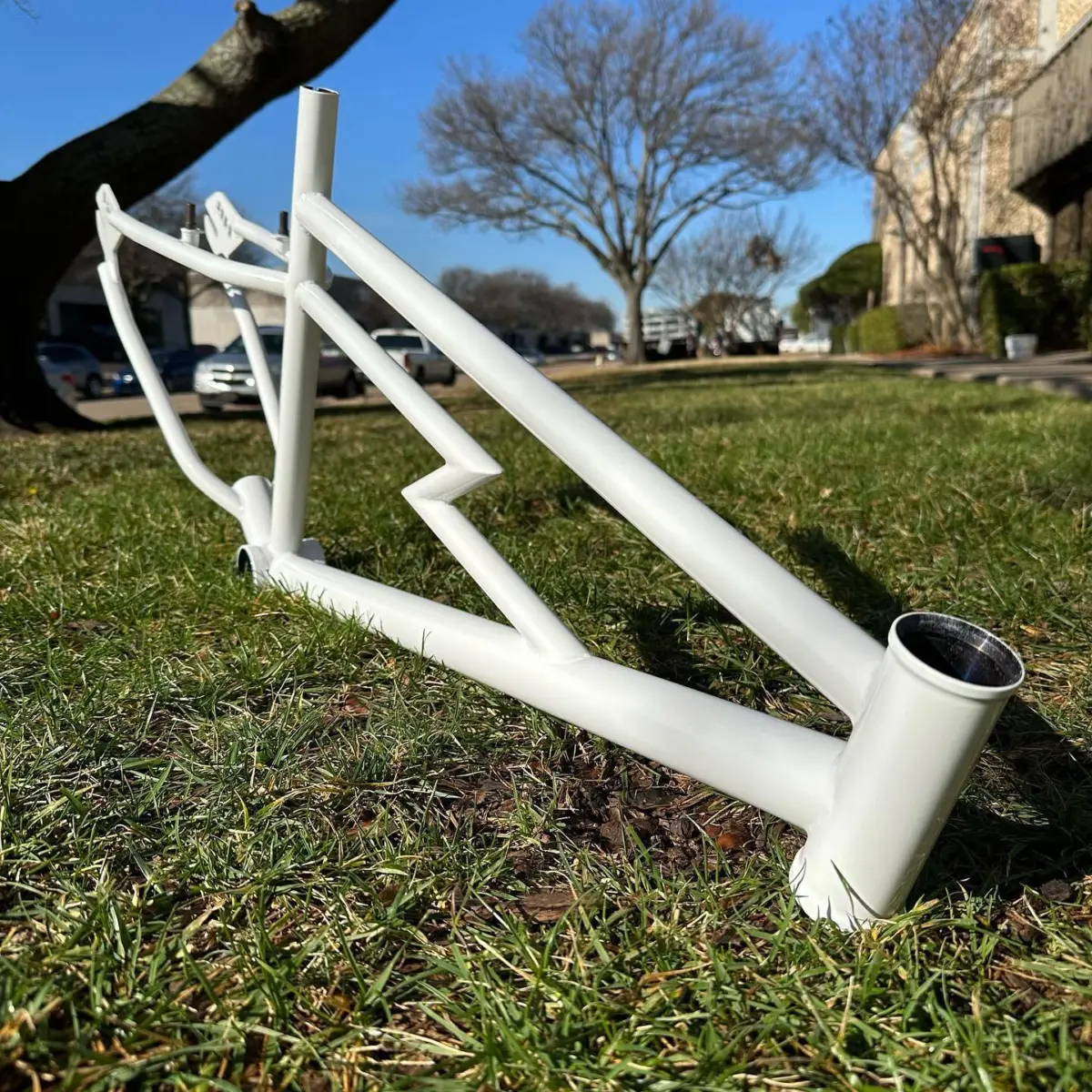 Bicycle frame refinished in Bengal White