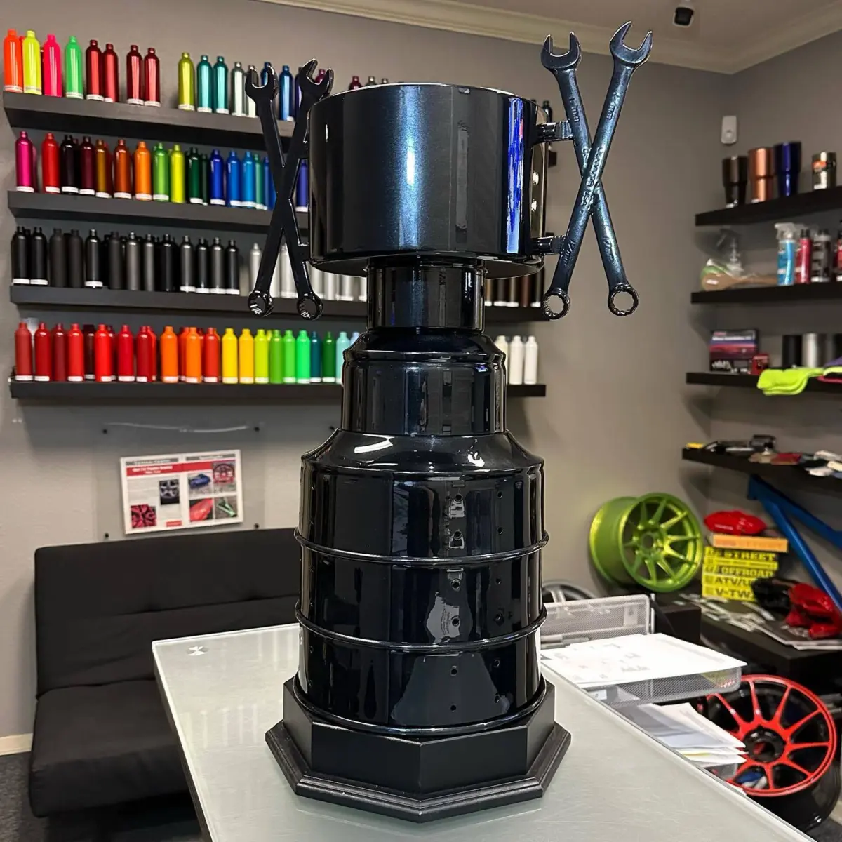 Stanley Cup replica trophy for @snapon_official and @toyota refinished in Black Metallic with High Gloss Clear