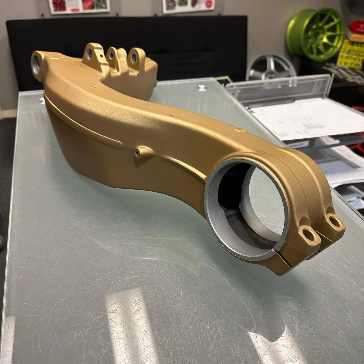 Ducati swing arm refinished in Prismatic Gold with Casper Clear