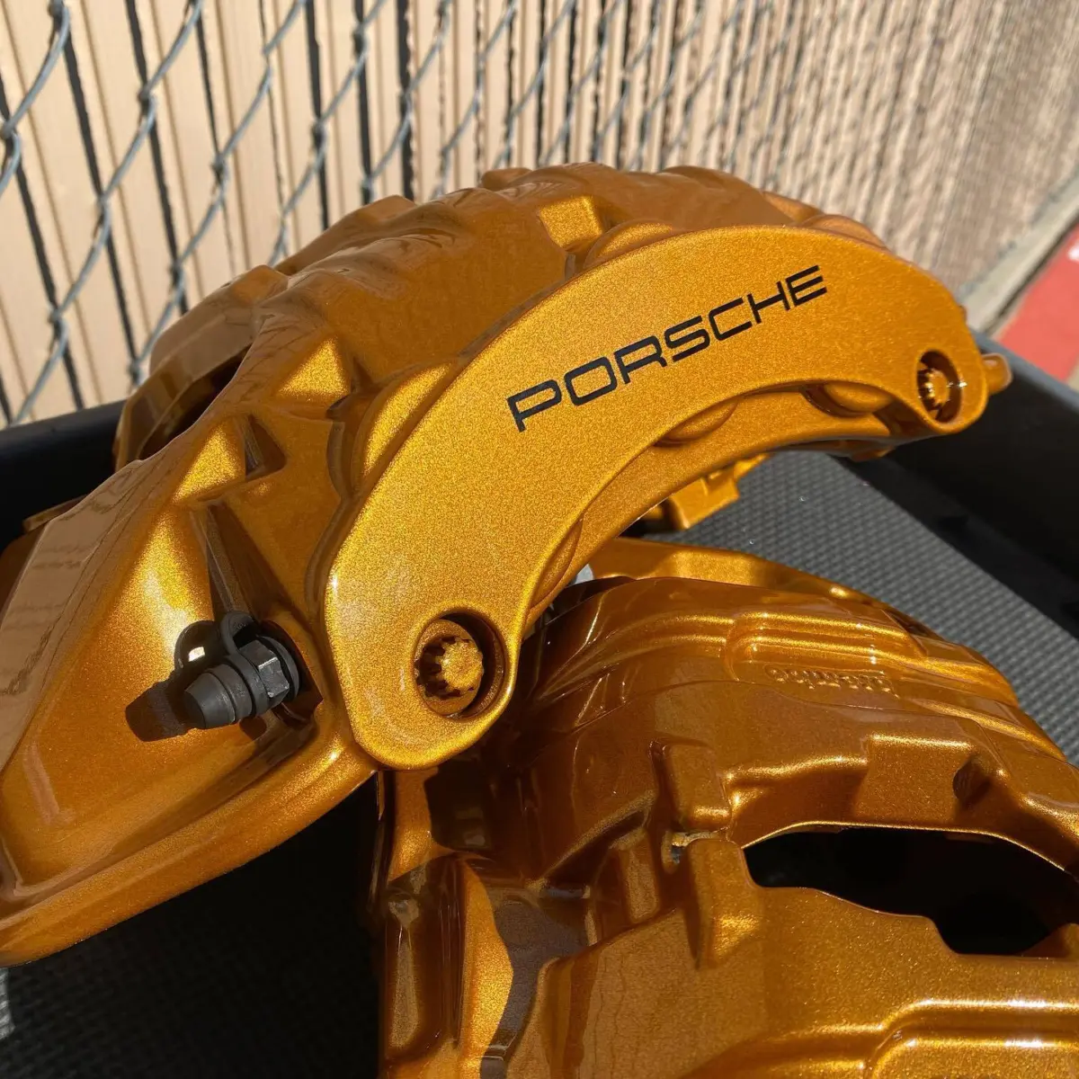 Porsche Panamera brake calipers refinished in Brembo Orange Gold