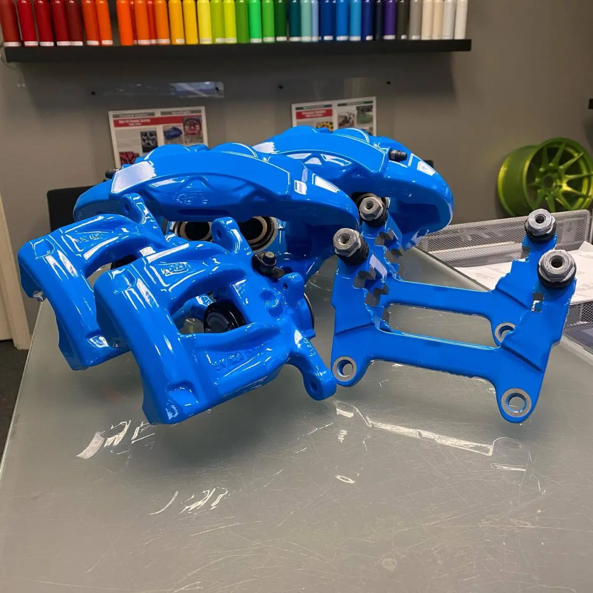 Audi brake calipers refinished in Playboy Blue