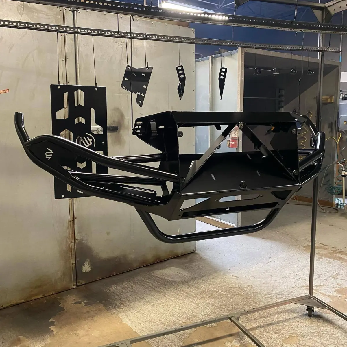 Brush guard sandblasted and powder coated with a zinc primer and semigloss black for @apexautoco