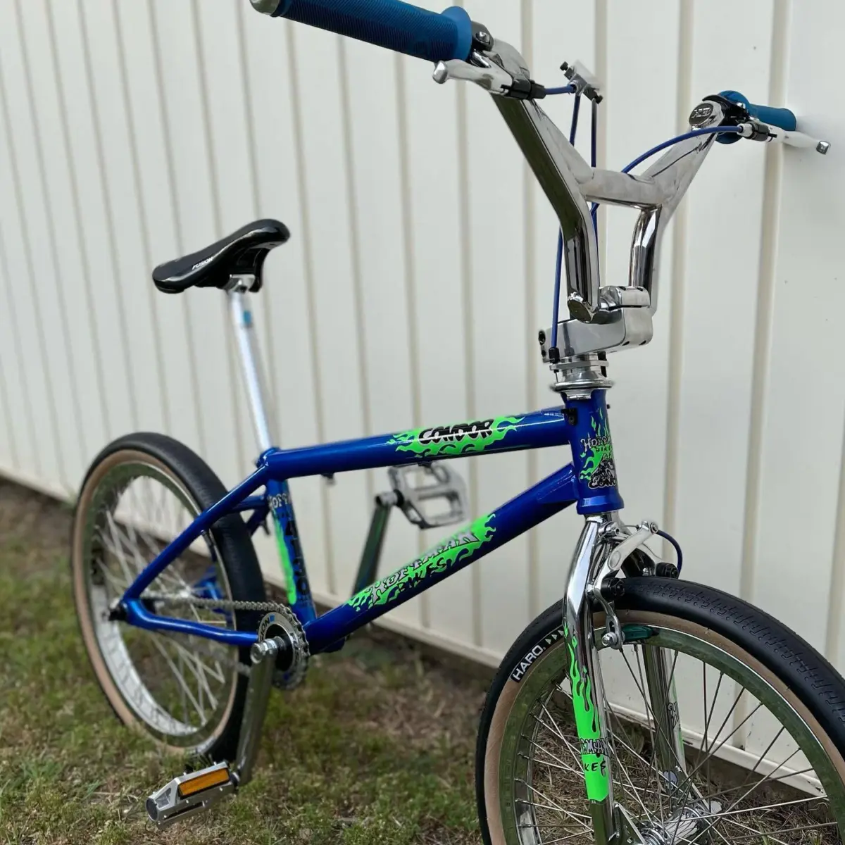 Hoffman Condor BMX frame refinished in Illusion Blueberry with Chameleon Teal Clear and handle bars refinished in Super Chrome