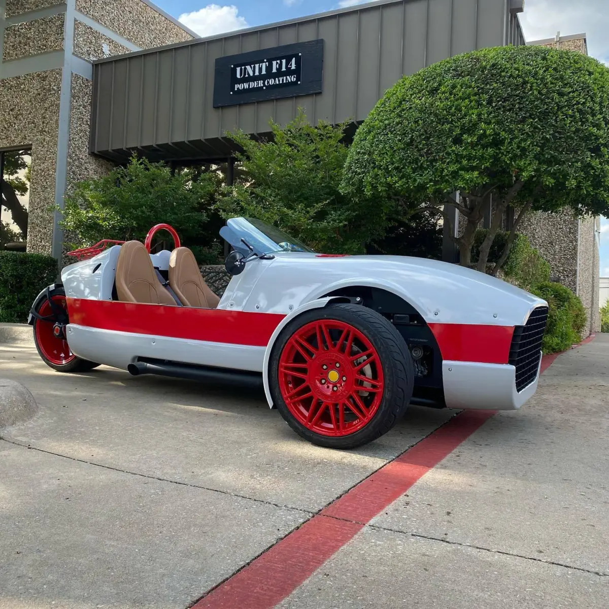 Vanderhall wheels refinished in Bengal Red with High Gloss Clear