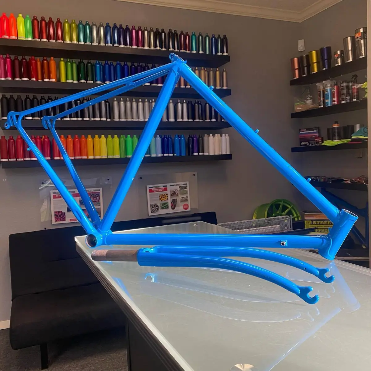 Bicycle frame refinished in Sparks Blue