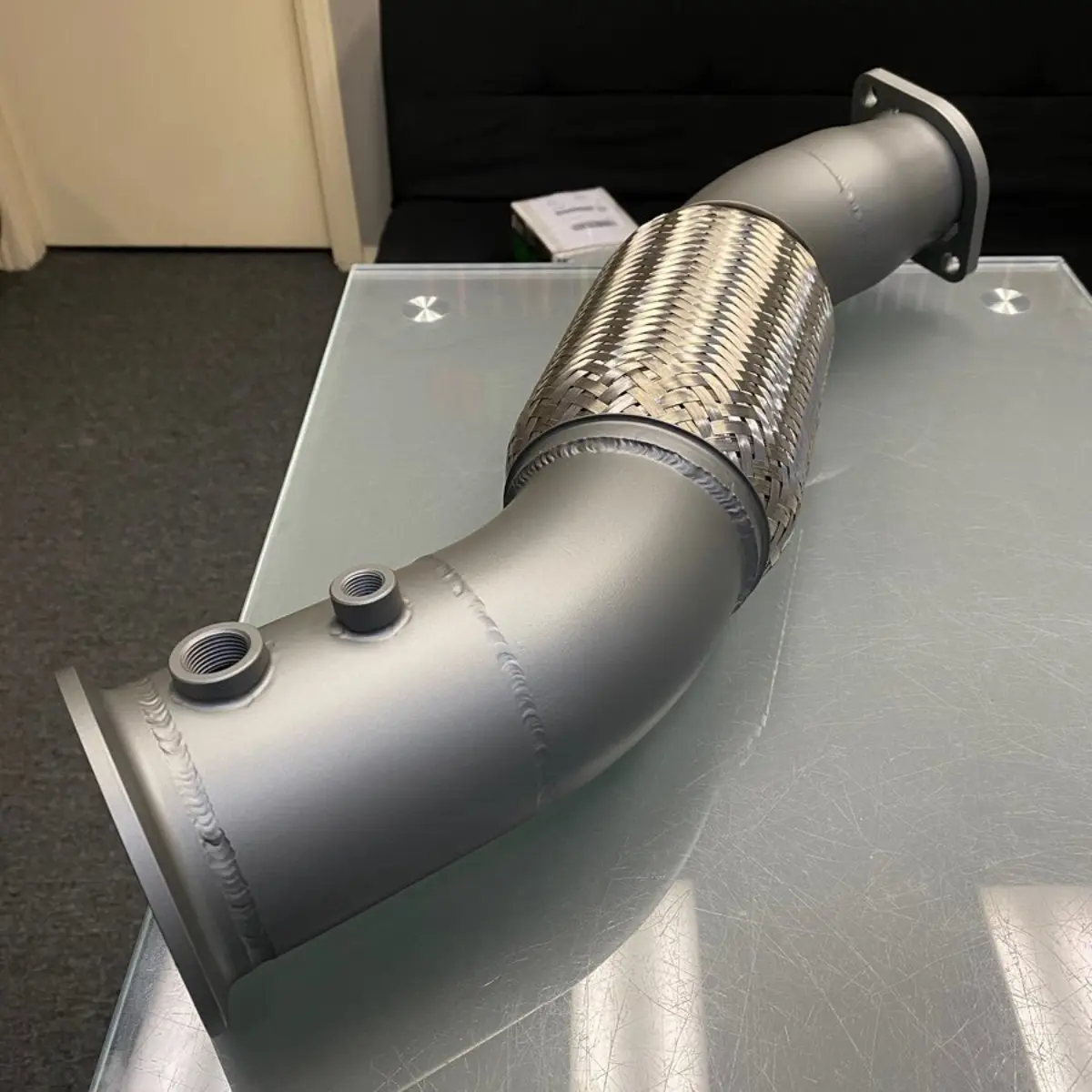 Downpipe refinished in 80/20 mix of Glacier Black/Silver high temp Cerakote