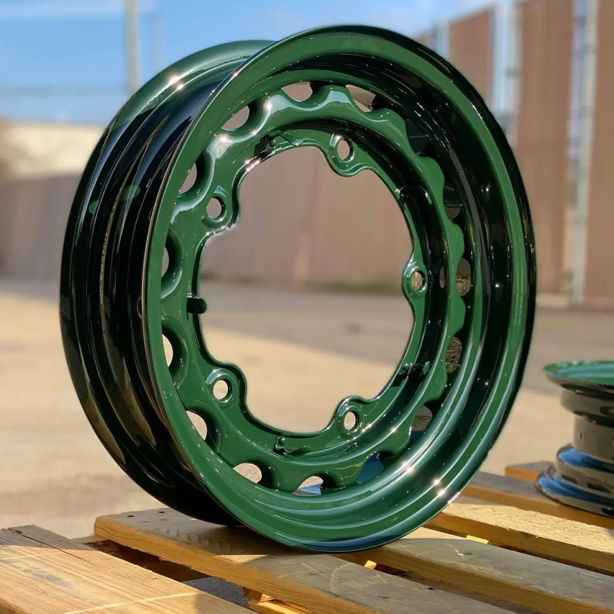 1937 “Wide 5” Ford Phaeton wheels refinished in a 3 Stage Fir Green