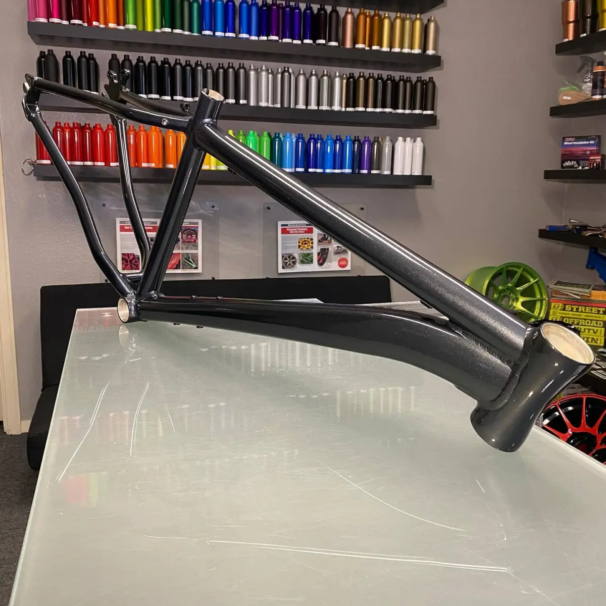 Mountain bike frame refinished in @prismaticpowders Santana Black