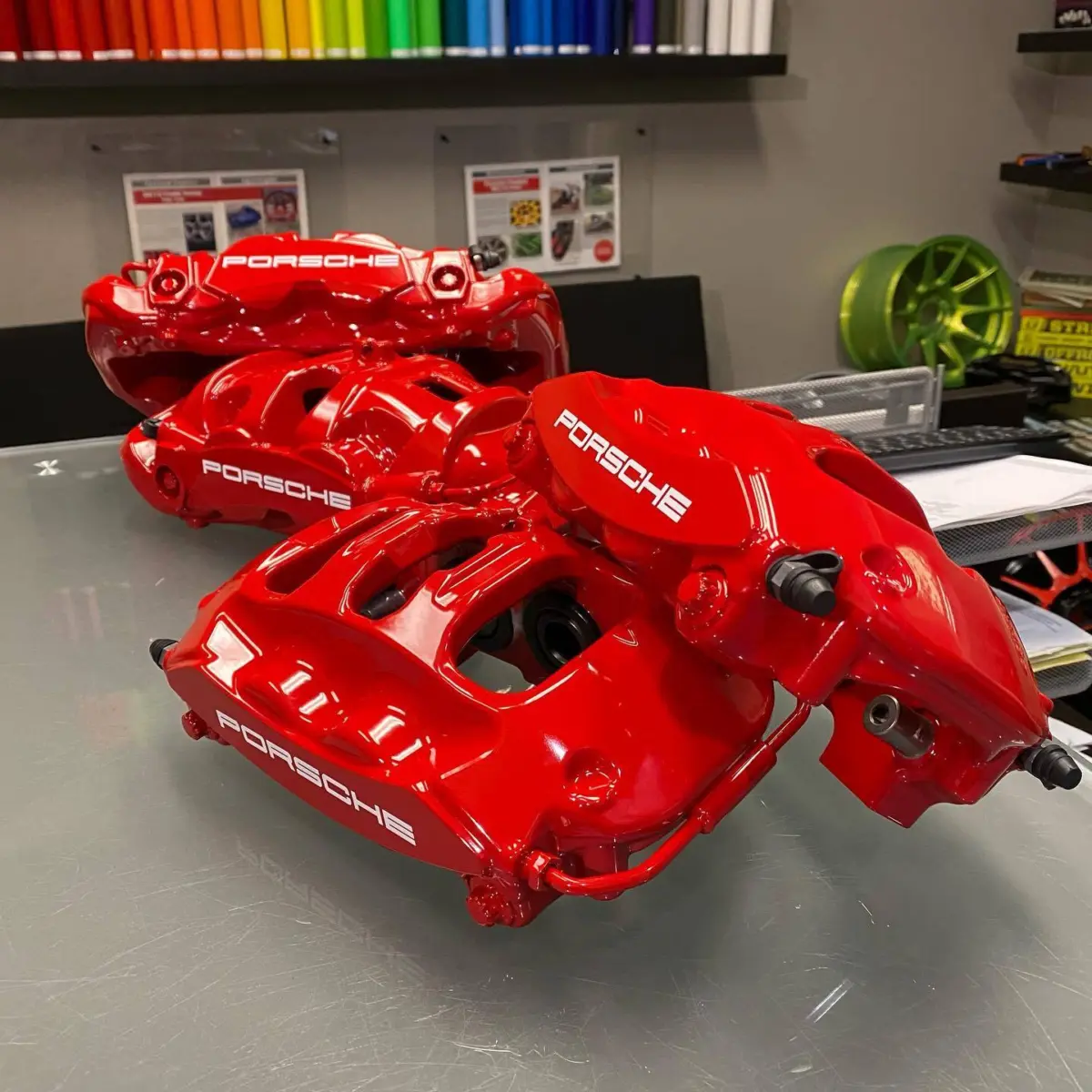 2021 Porsche 911 brake calipers powder coated in our popular OEM Red