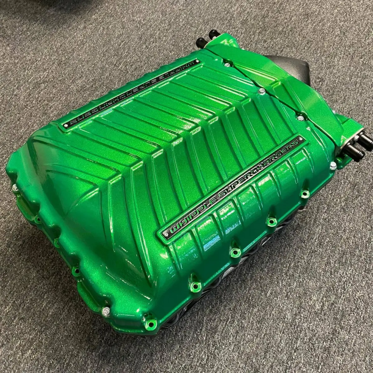 Whipple supercharger disassembled, powder coated Illusion Green Ice, and reassembled by our ASE certified technician and powder coater @liv_maas