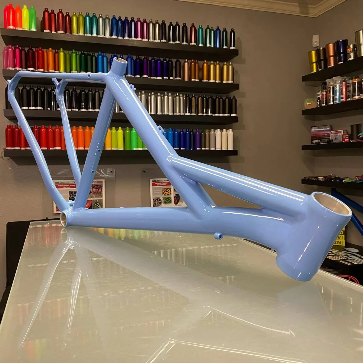 Bike frame refinished in Troll Blue for @lonestarcyclecraft
