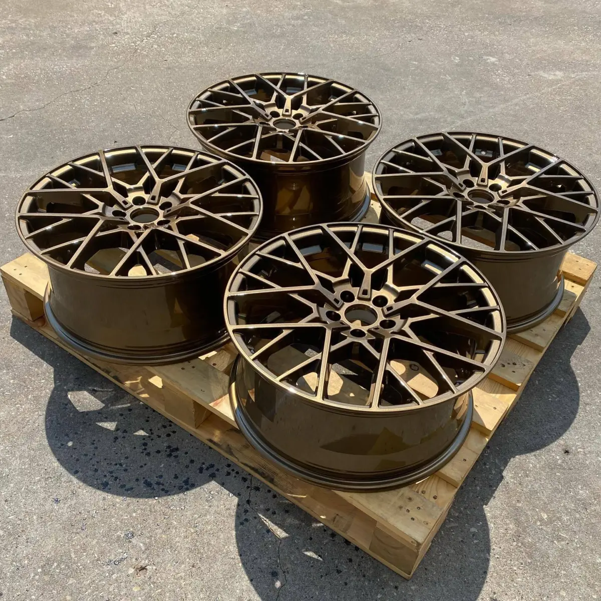 TSW wheels refinished in our popular Golden Metallic Bronze with High Gloss Clear