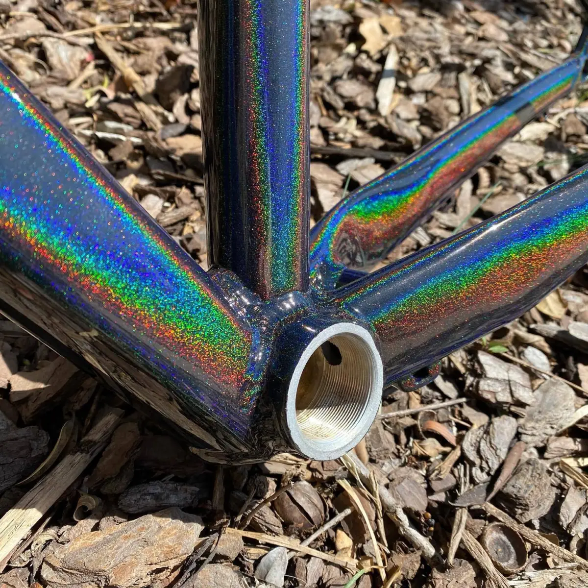 Mountain bike frame refinished in Prismatic Universe