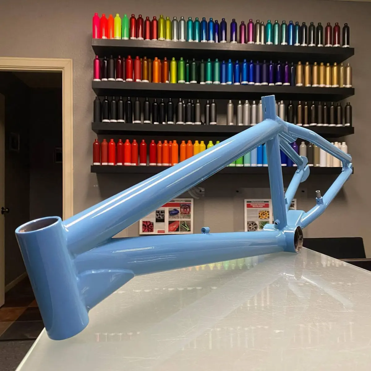 BMX frame refinished in a Pastel Blue