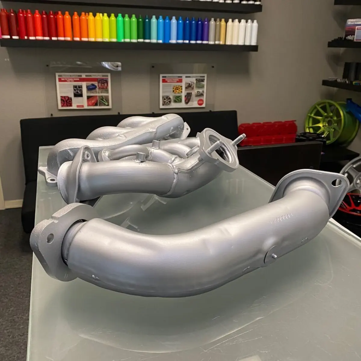 Headers refinished in Glacier Silver High Temp Cerakote