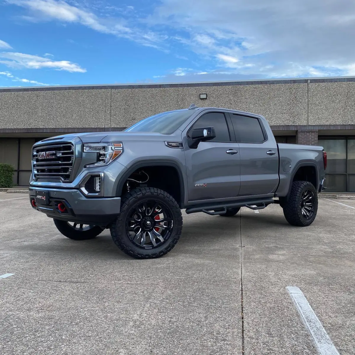2020 GMC Sierra AT4 brake calipers refinished in a bright red