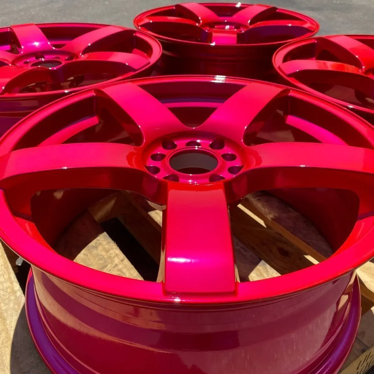 Wheels refinished in Corkey Pink