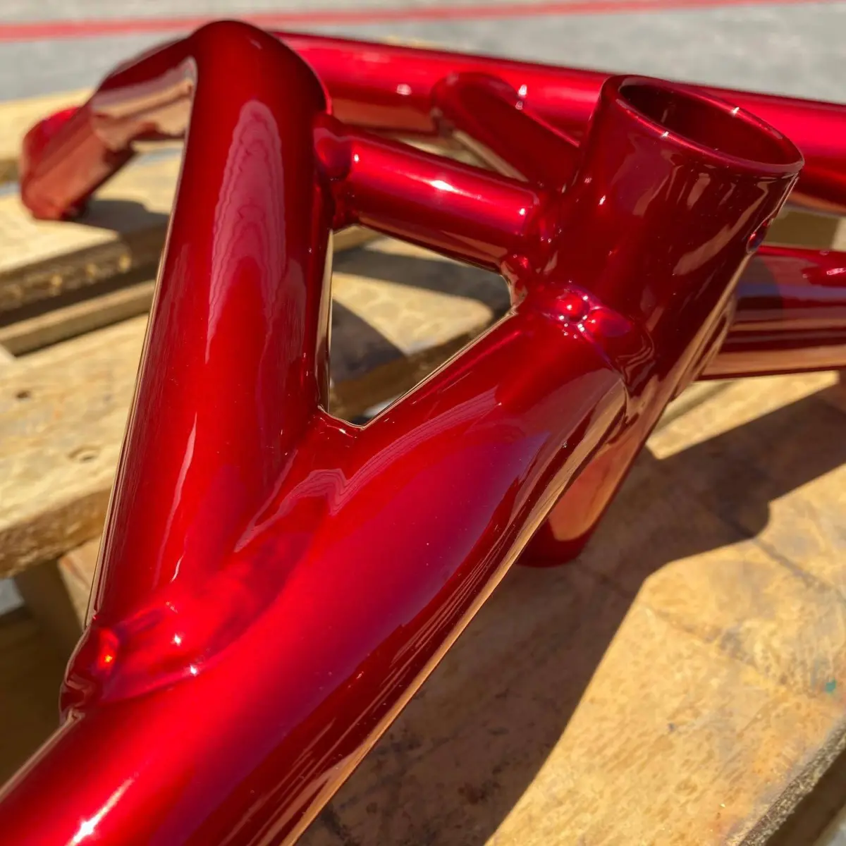 Lollipop Red over Super Chrome on a sport bike crash cage