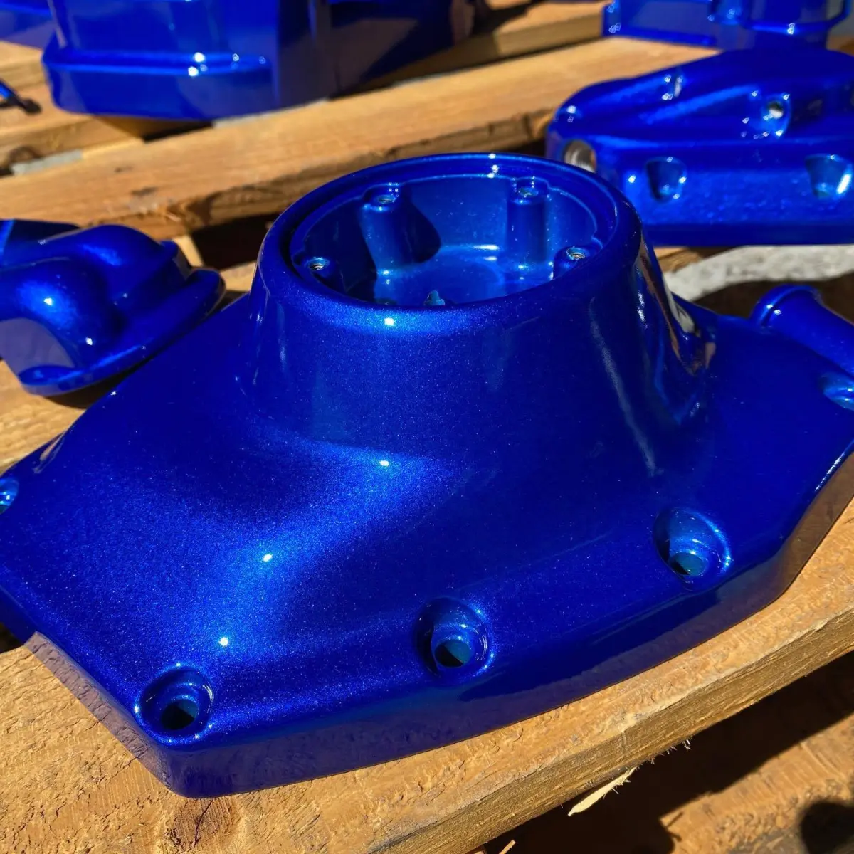 Harley Davidson parts refinished in Illusion Smurf