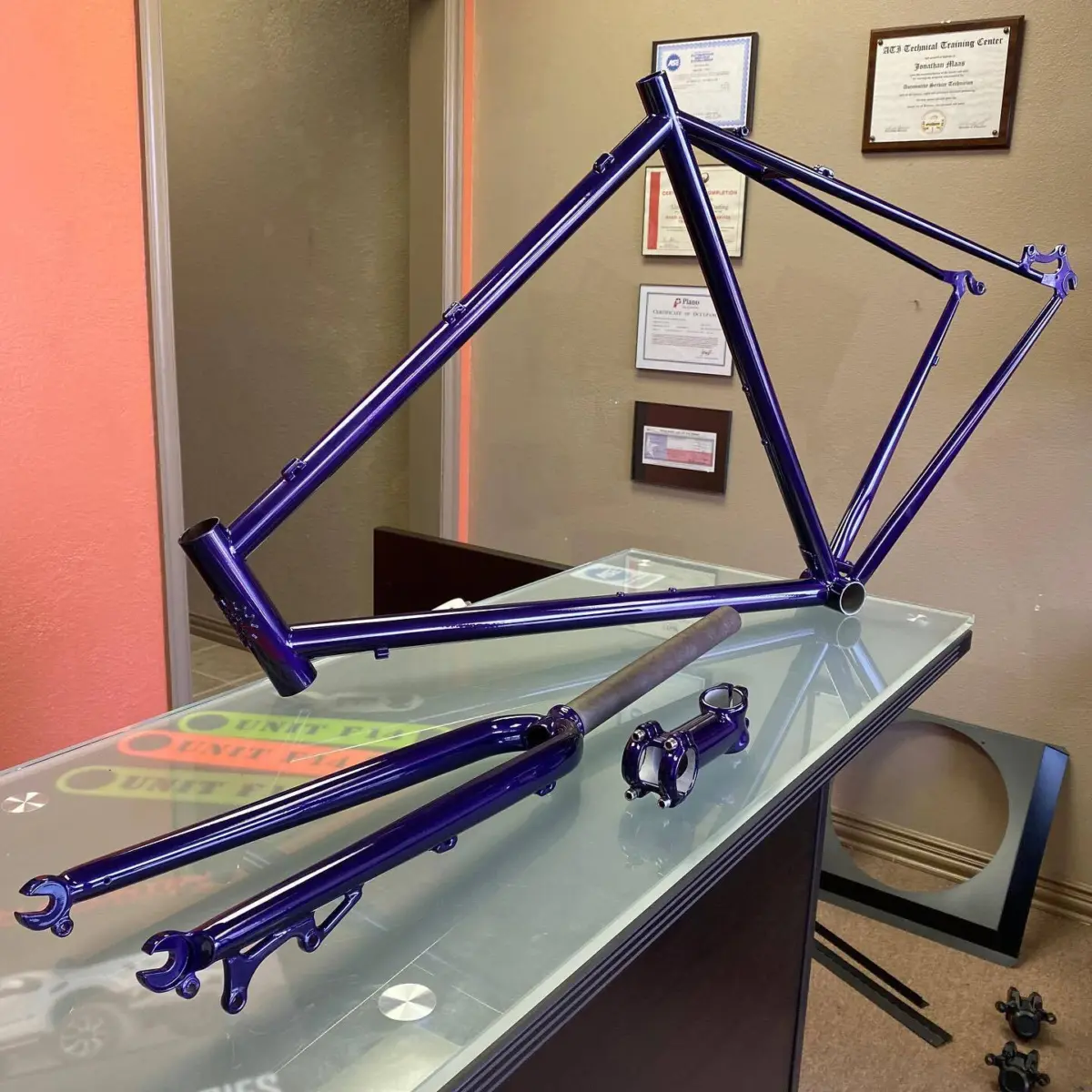 Milwaukee Cycle Co bicycle frame refinished in Illusion Purple for @tannyboy86