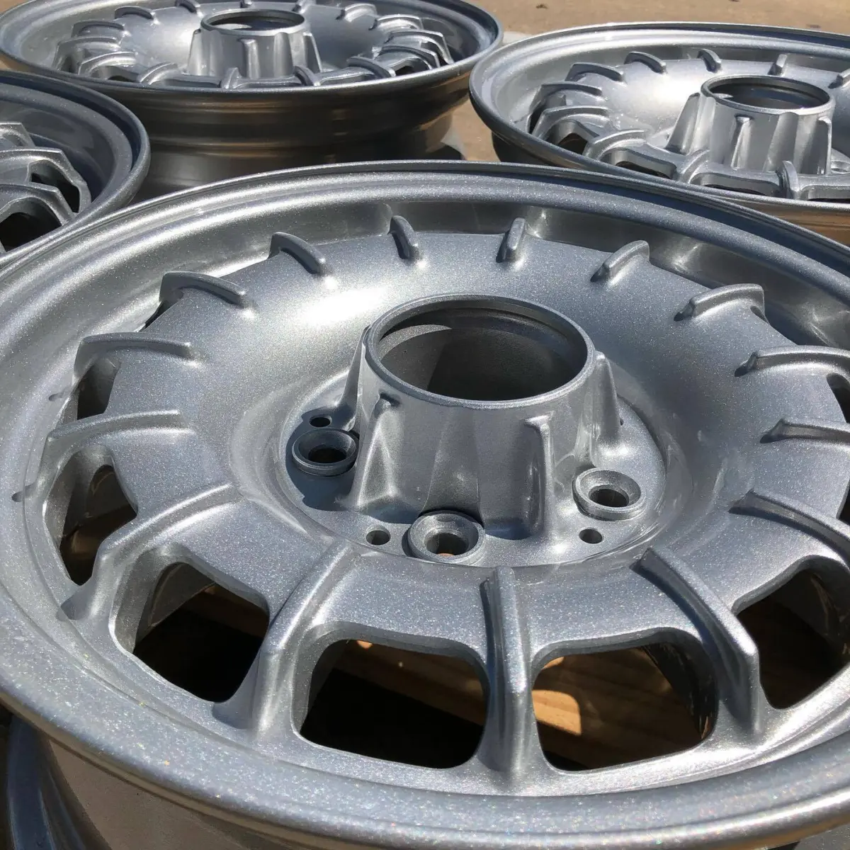 Mercedes wheels refinished in Class A Silver with High Gloss Clear