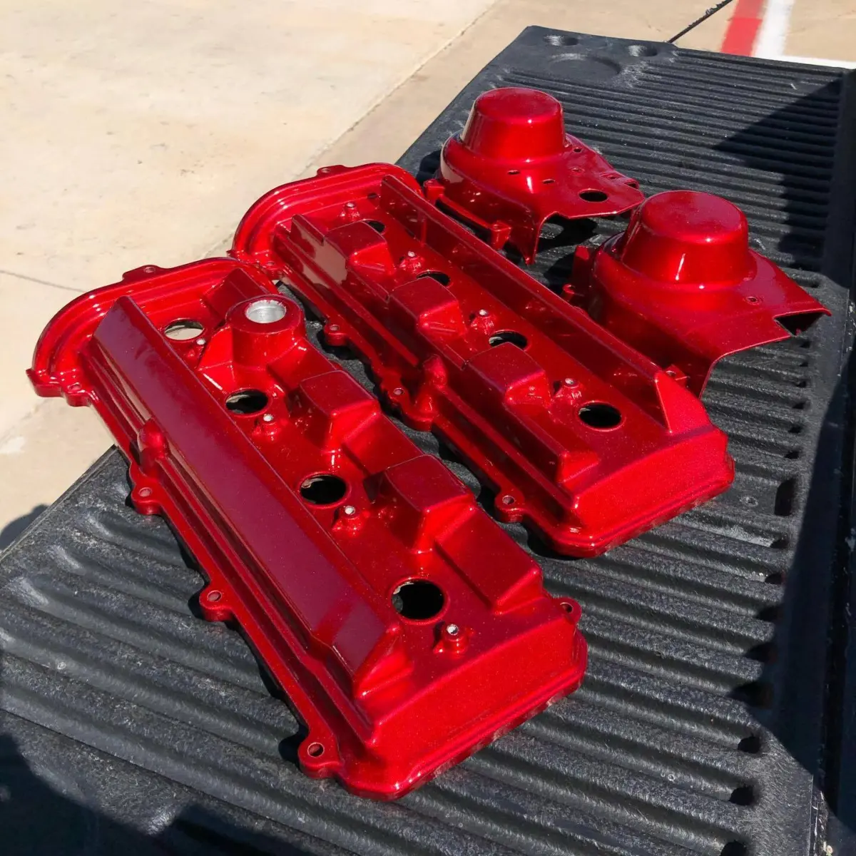 Valve Covers and Cam Covers in Lollypop Red over Metalic Silver