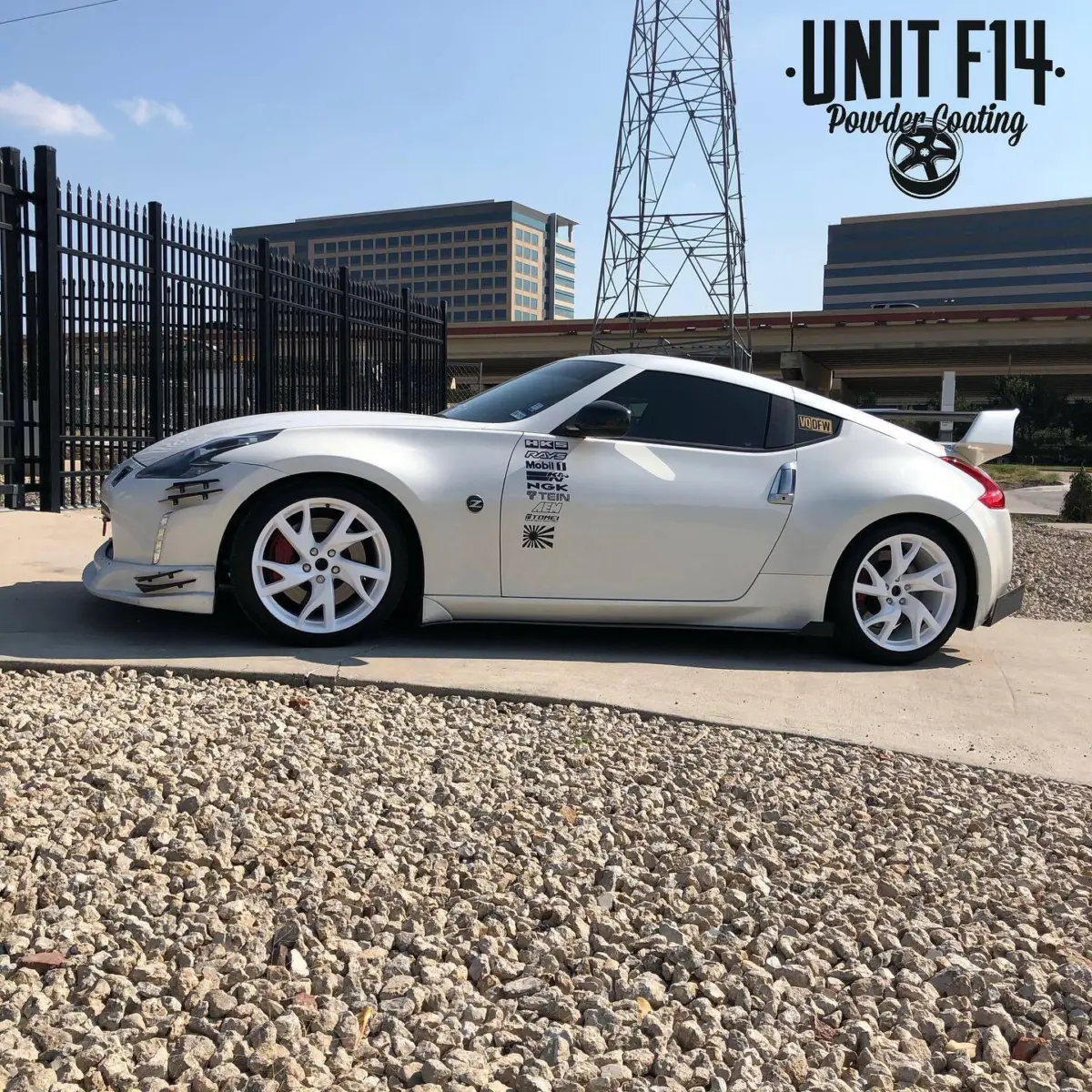 Nissan 350z wheels refinished in High-reflective White for @chase.fairladyz