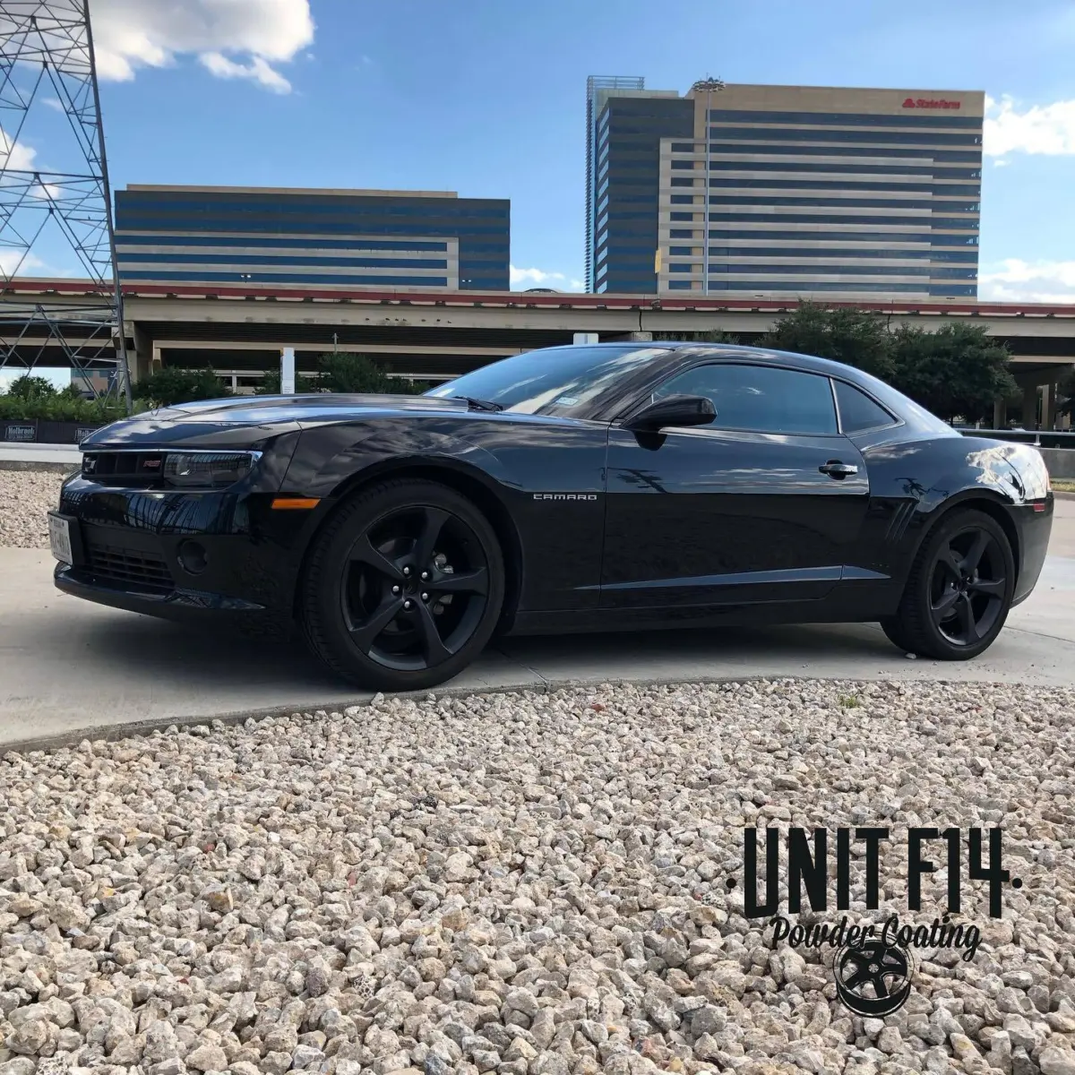 Camaro wheels refinished in Matte Black