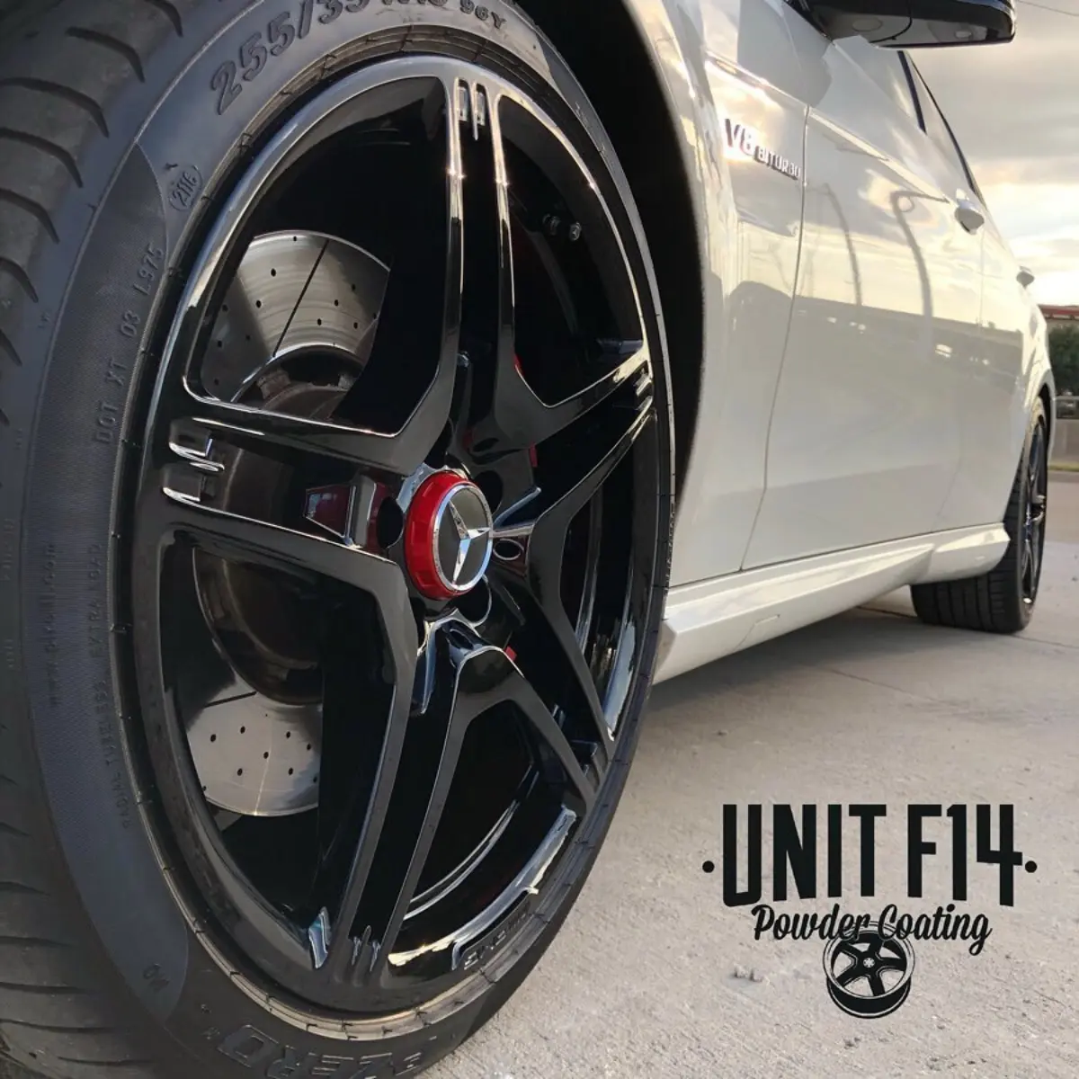 Mercedes E63 AMG wheels refinished in Wet Black
