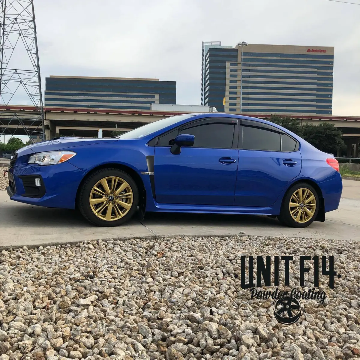 Subaru WRX wheels refinished in a Metallic Gold