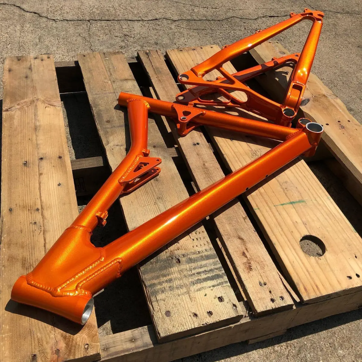 Bicycle frame refinished in Illusion Orange
