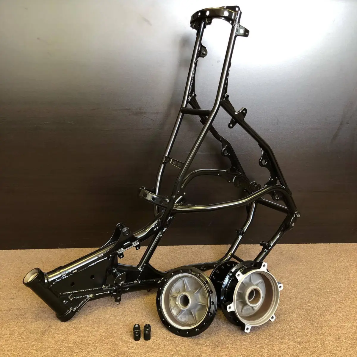 Motorcycle frame refinished in Semigloss Black for @c_and_d_motosports