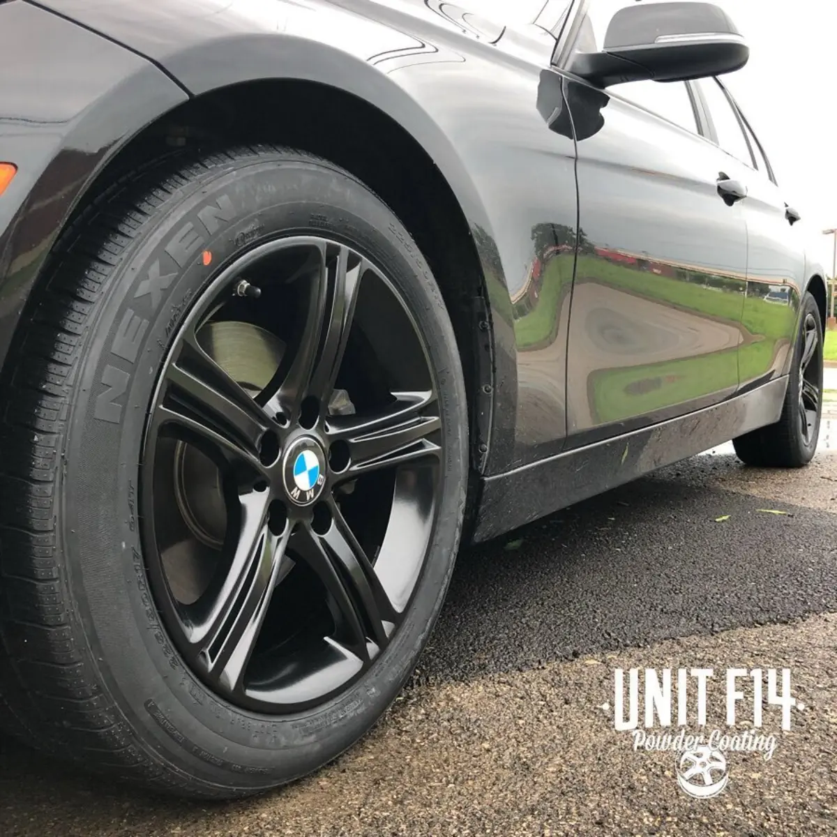 BMW 328i wheels refinished in Semigloss Black for @dany.demashkiah