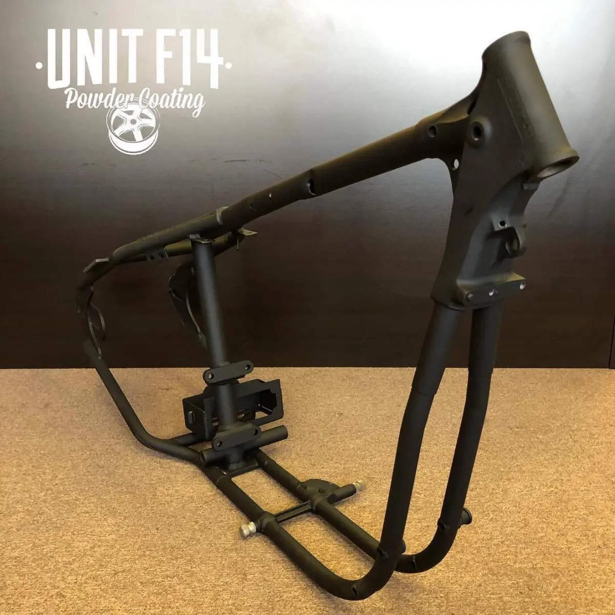 Old Harley frame refinished in Zinc Primer and Texture Black